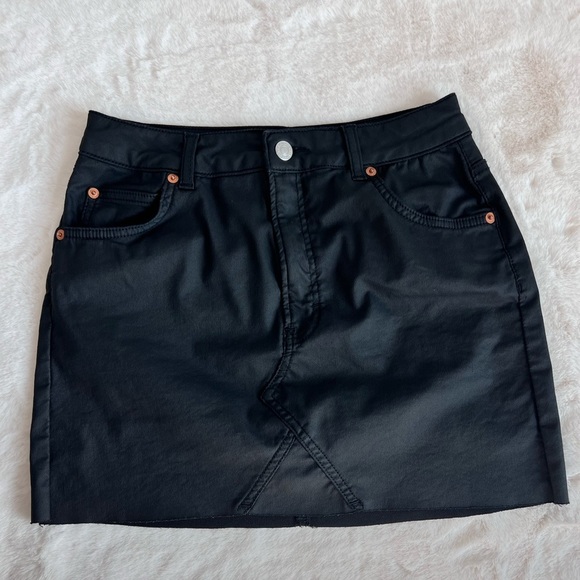 TOP SHOP MOTO COATED DENIM SKIRT SIZE 6 - Picture 1 of 6